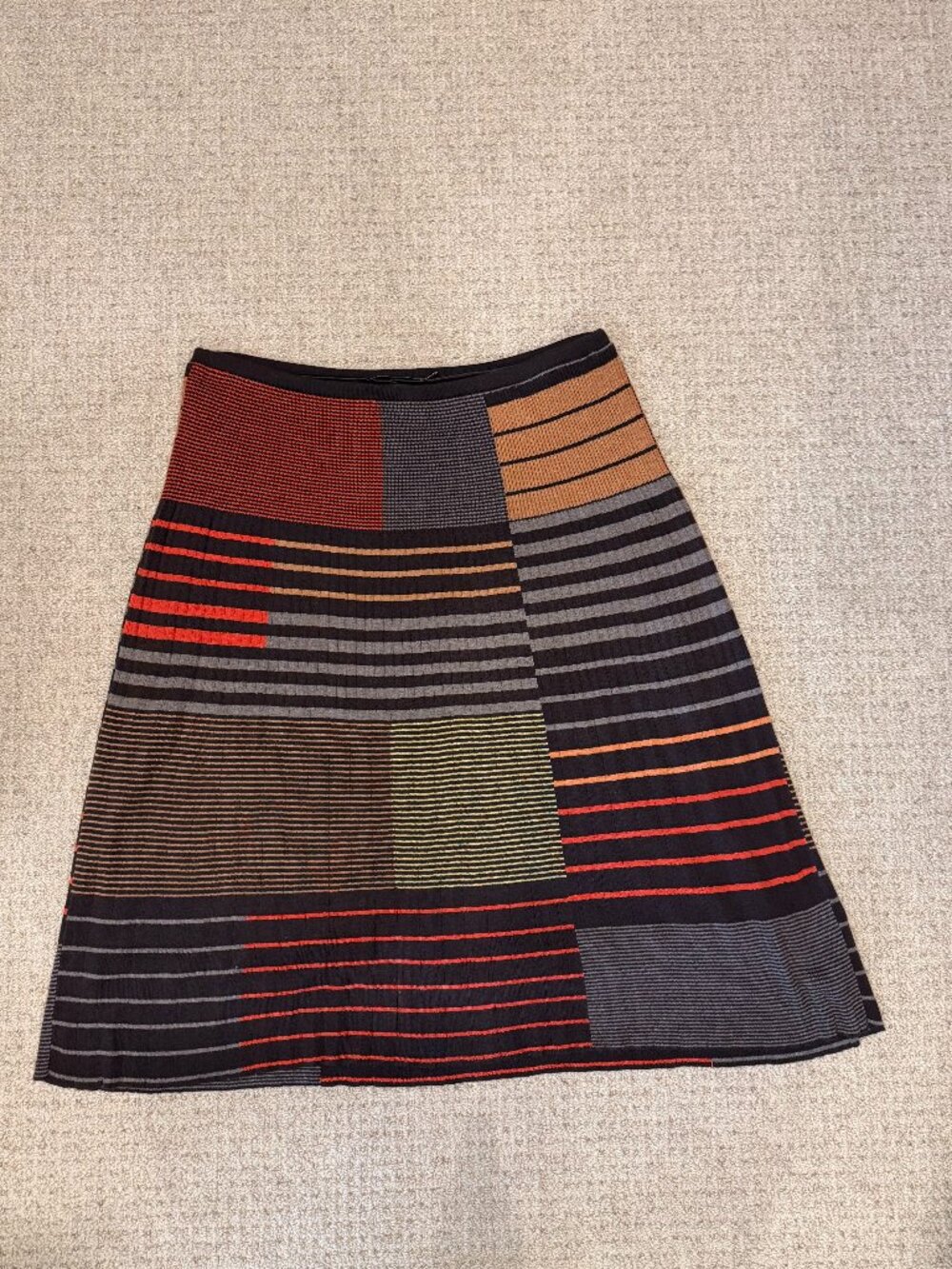 NIC+ZOE Patchwork Multicolored Knit A-Line Midi Skirt Size Medium